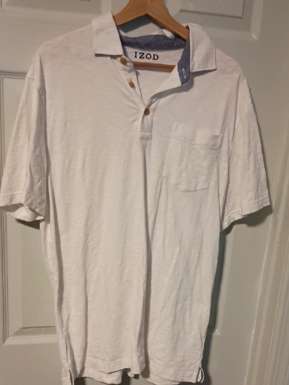 Izod White Men's Polo with Chest Pocket and Contrast Inner Collar